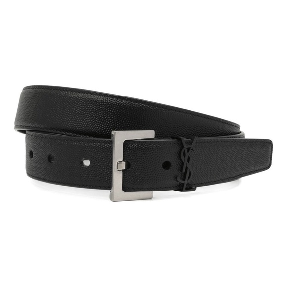 SAINT LAURENT Cassandre YSL Monogram Grain de Poudre Leather Belt Black Size 70 - Picture 1 of 5